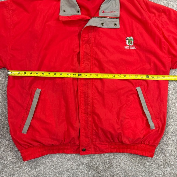 VTG Champion Ohio State Buckeyes Red Windbreaker Hooded Jacket Men's XL Pockets - Picture 6 of 10